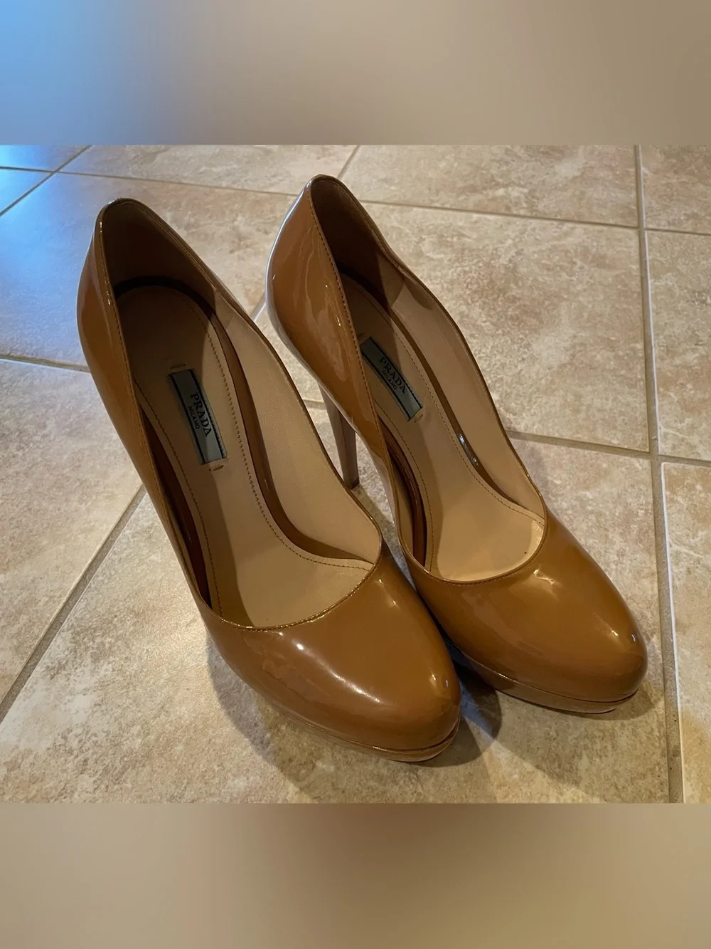 Prada Beige Patent Leather Platform
